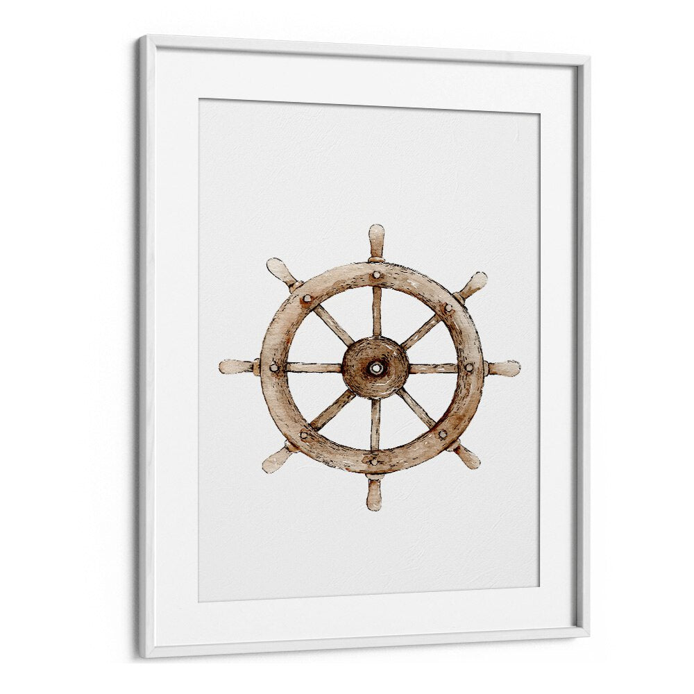 The Helm-Nautical  Kids Paintings in White Frame With Mount