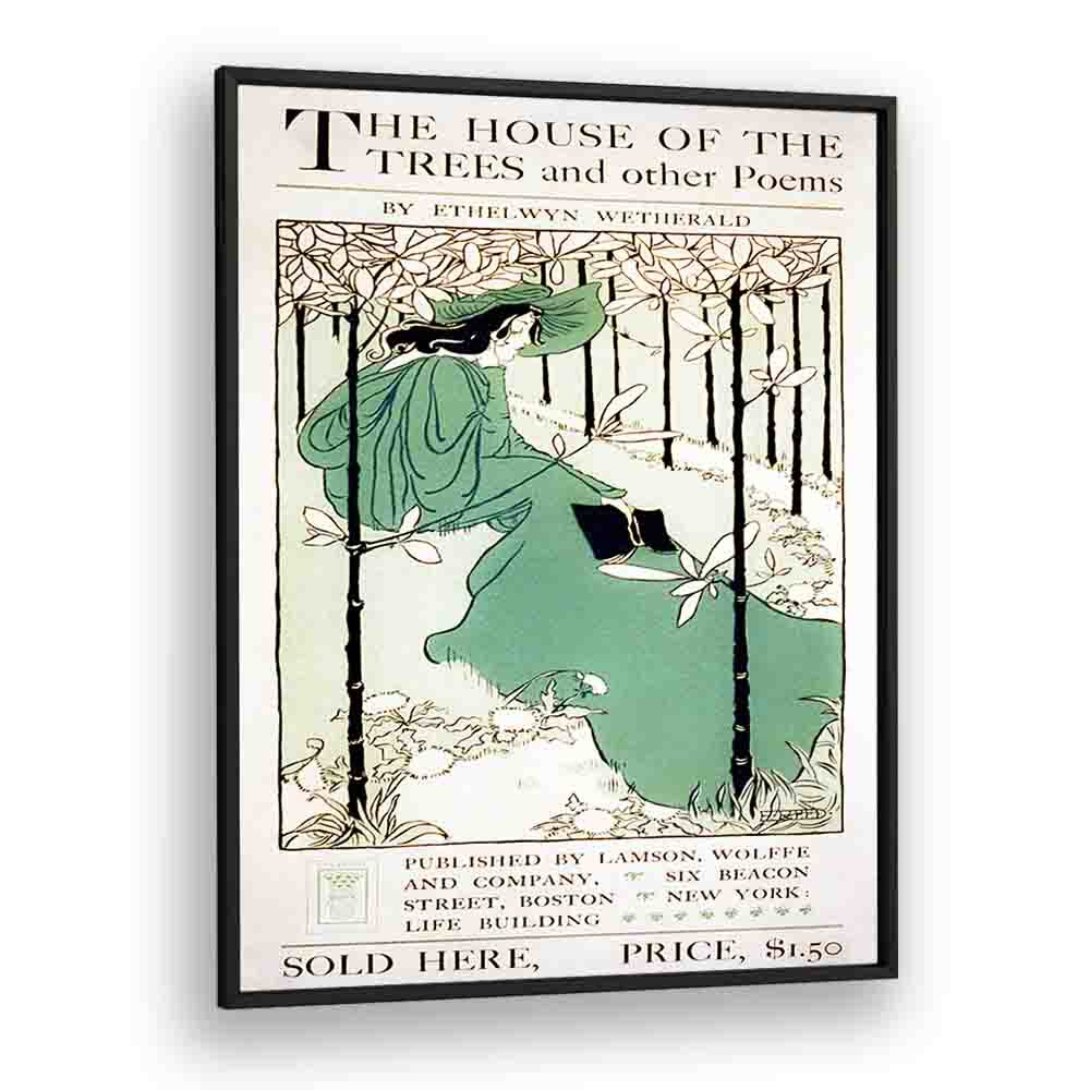 The House Of The Trees CA-1895 By Ethel Reed Vintage Paintings in Black Plain Frame