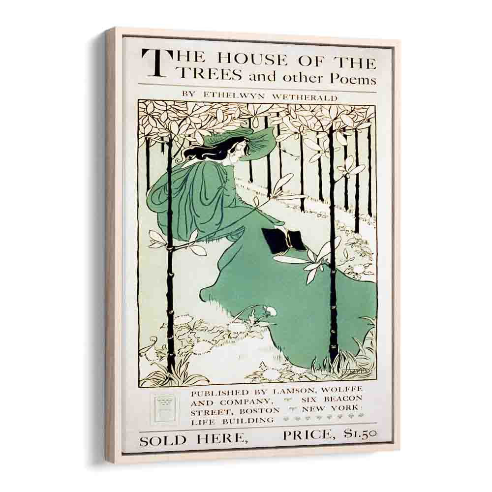 The House Of The Trees CA-1895 By Ethel Reed Vintage Paintings in Oak Wood Floater Frame