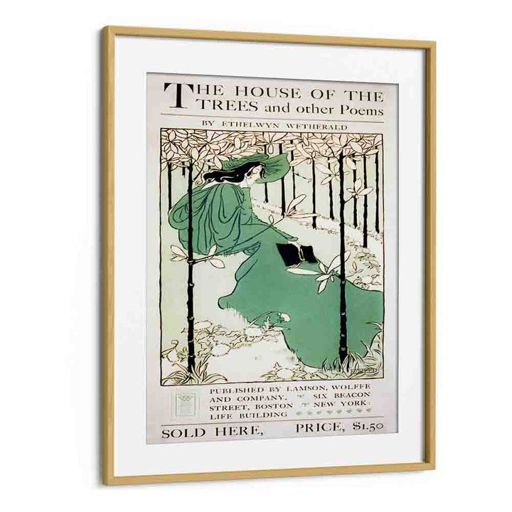 The House Of The Trees CA-1895 By Ethel Reed Vintage Paintings in Oak Wood Frame With Mount