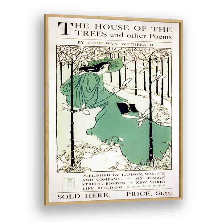 The House Of The Trees CA-1895 By Ethel Reed Vintage Paintings in Oak Wood Plain Frame