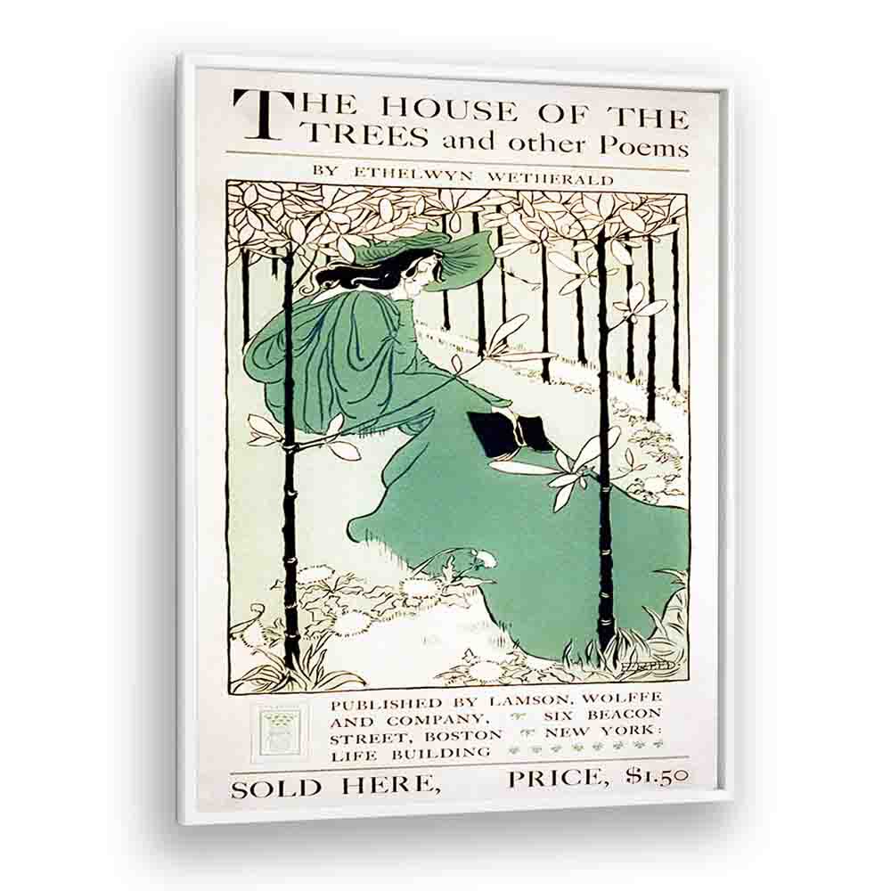 The House Of The Trees CA-1895 By Ethel Reed Vintage Paintings in White Plain Frame