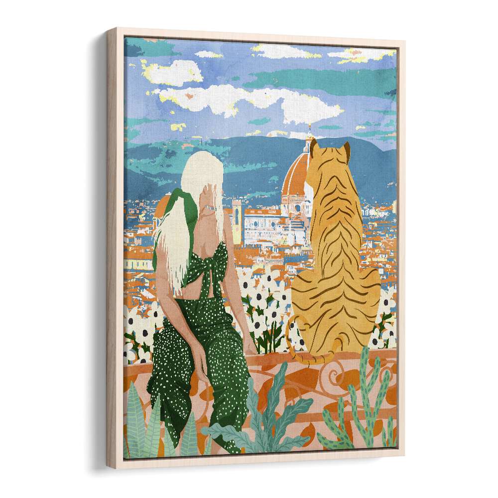 The Italian View By Uma Gokhale Art Prints in Oak Wood Floater Frame