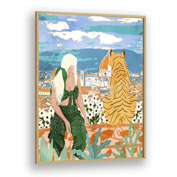 The Italian View By Uma Gokhale Art Prints in Oak Wood Plain Frame