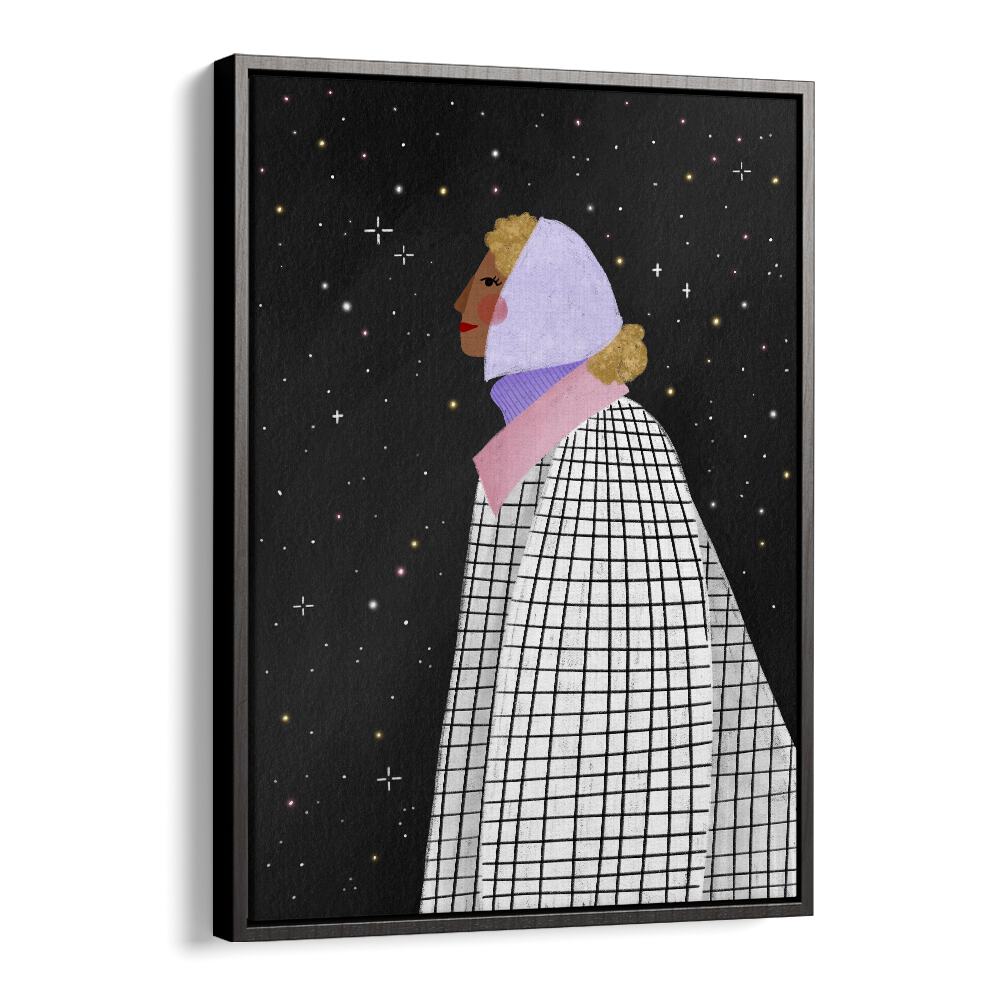 The Lady With The Stars By Bea Muller Women Illustration Paintings in Black Floater Frame