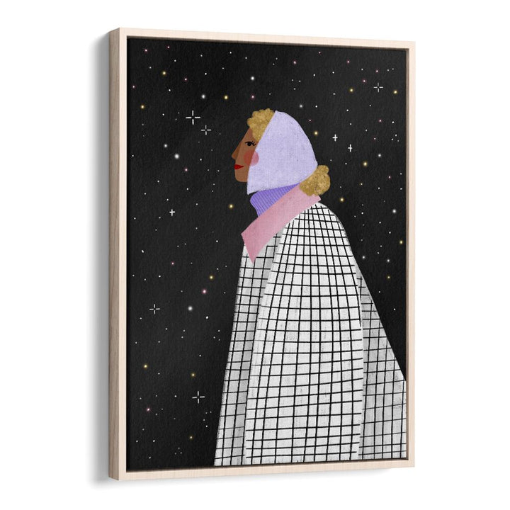 The Lady With The Stars By Bea Muller Women Illustration Paintings in Oak Wood Floater Frame