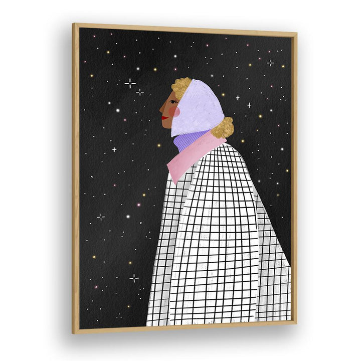 The Lady With The Stars By Bea Muller Women Illustration Paintings in Oak Wood Plain Frame