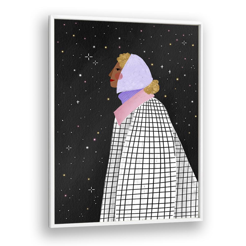 The Lady With The Stars By Bea Muller Women Illustration Paintings in White Plain Frame