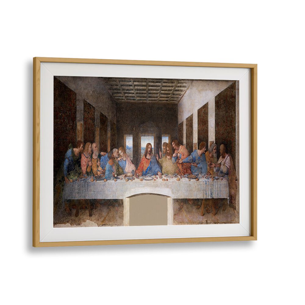 The Last Supper 1495-1498 Vintage Paintings in Oak Wood Frame With Mount