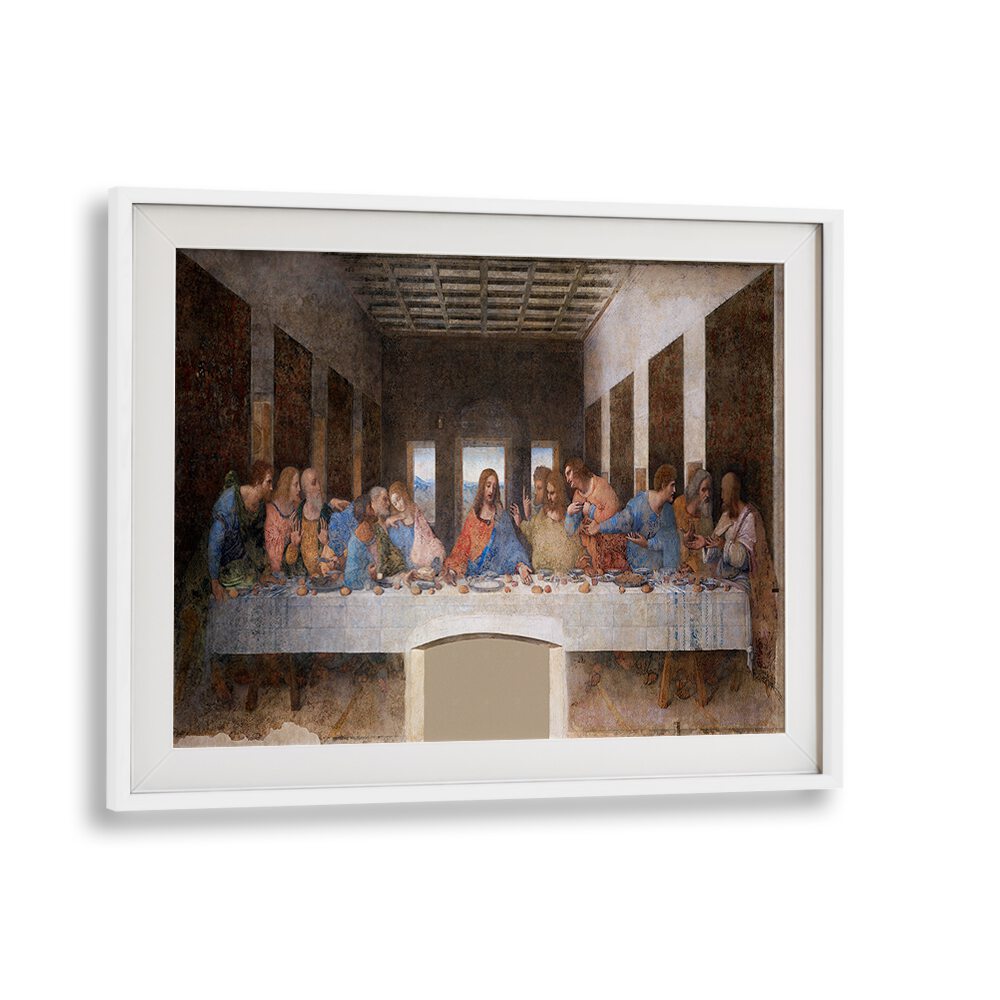 The Last Supper 1495-1498 Vintage Paintings in White Frame With Mount