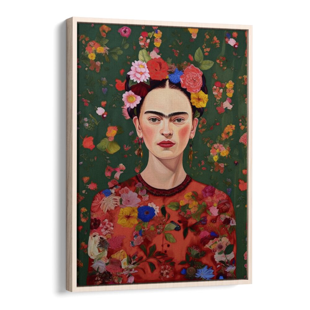 The Love Of Flowers by Treechild Women Illustration Paintings in Oak Wood Floater Frame