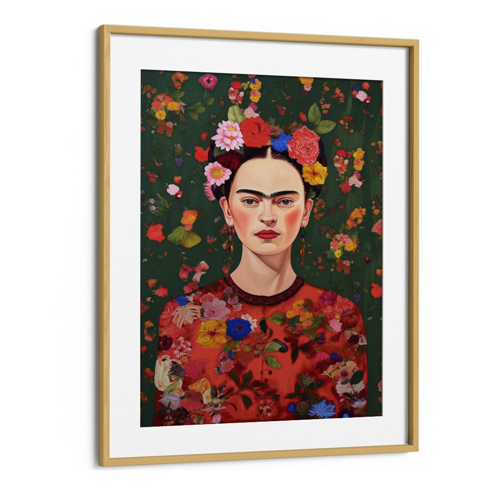 The Love Of Flowers by Treechild Women Illustration Paintings in Oak Wood Frame With Mount