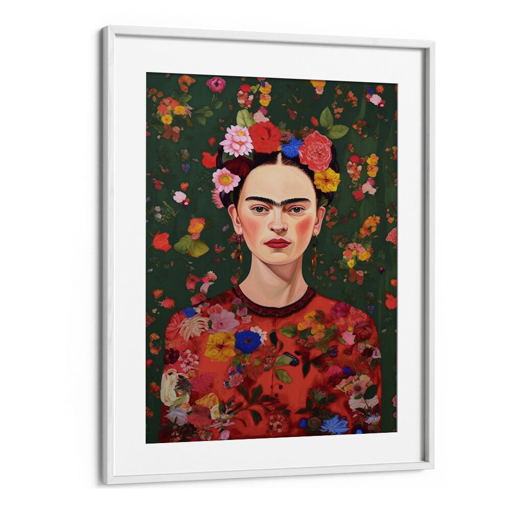 The Love Of Flowers by Treechild Women Illustration Paintings in White Frame With Mount