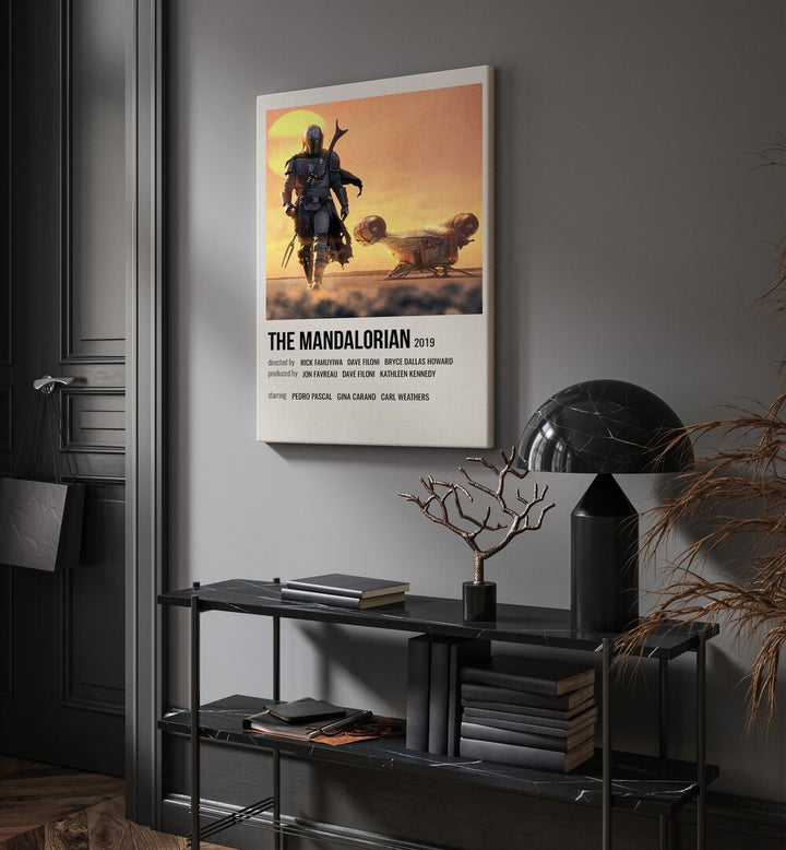 The Mandalorian 2019 i Movie Posters in Gallery Wrap placed on a wall behind a table and beside a door