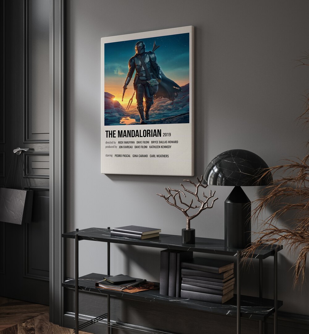 The Mandalorian 2019 ii Movie Posters in Gallery Wrap placed on a wall behind a table and beside a door