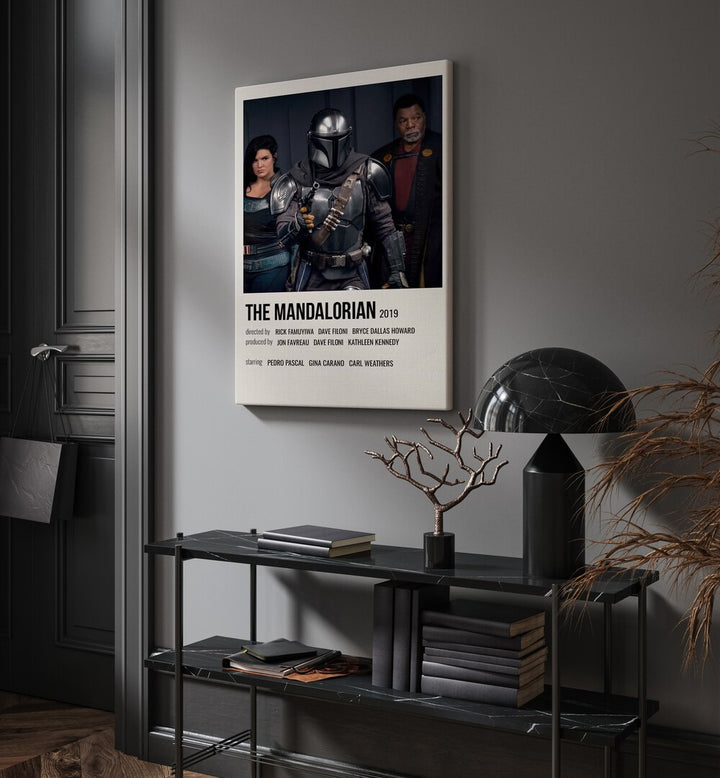 The Mandalorian 2019 iii Movie Posters in Gallery Wrap placed on a wall behind a table and beside a door