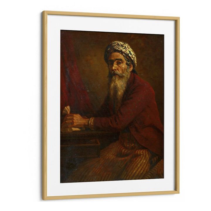 The Miser (1901) By Raja Ravi Varma Indian Paintings in Oak Wood Frame With Mount