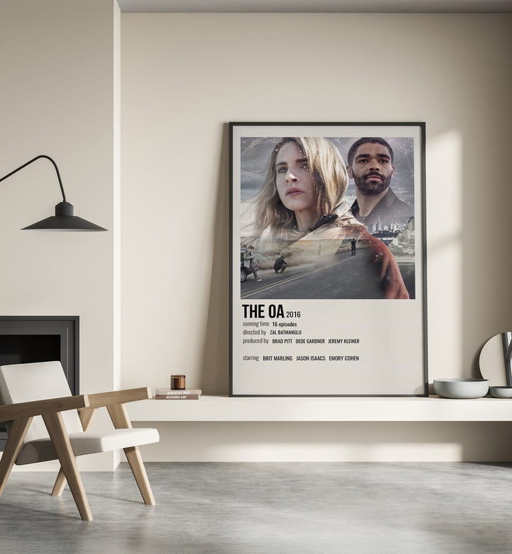 The Oa 2016 Movie Posters in Black Plain Frame placed on a shelf beside a hearth