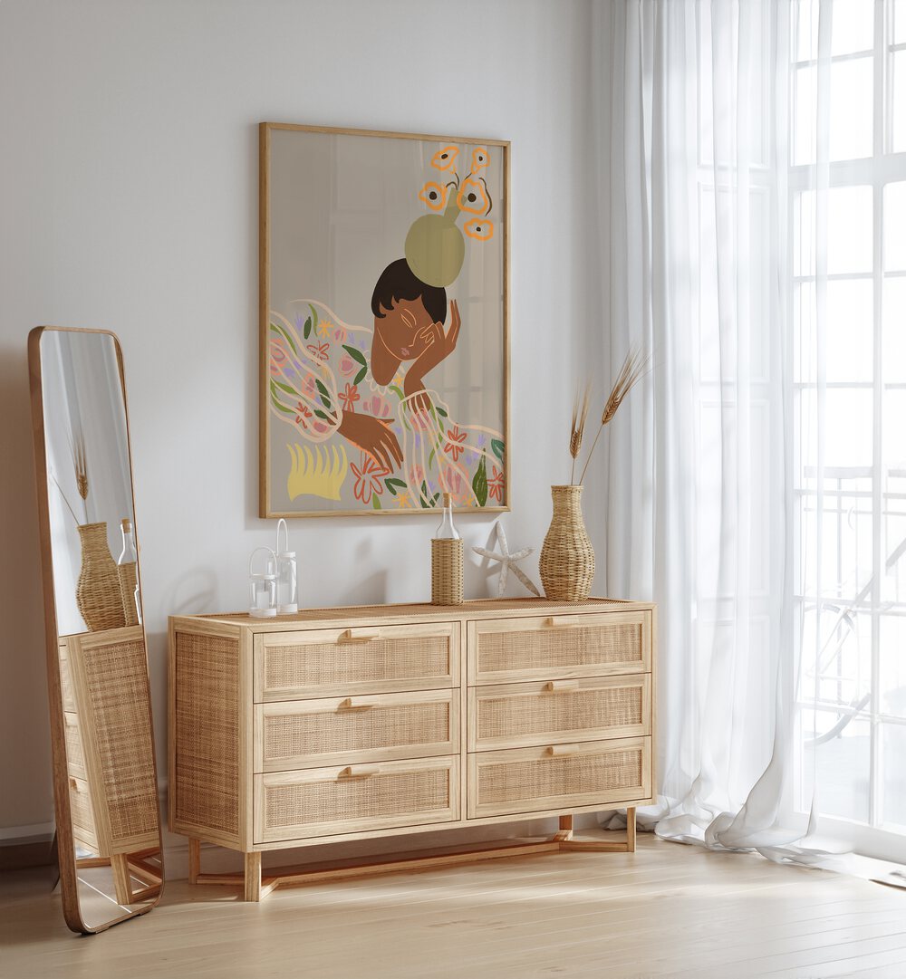 Stylish living room featuring THE OVERTHINKER, PORTRAITS wall art by Arty Guava, enhancing your space beautifully.