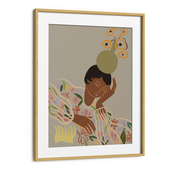 Elegant wall art print, "THE OVERTHINKER, PORTRAITS" by Arty Guava, featuring a serene figure with floral accents.