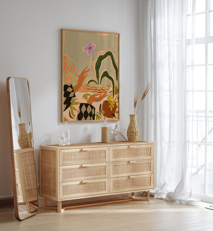 The Power Of One By Arty Guava Wall Art Prints in Oak Wood Plain Frame placed on a White Colored Wall above a Console Table in the Drawing Room 