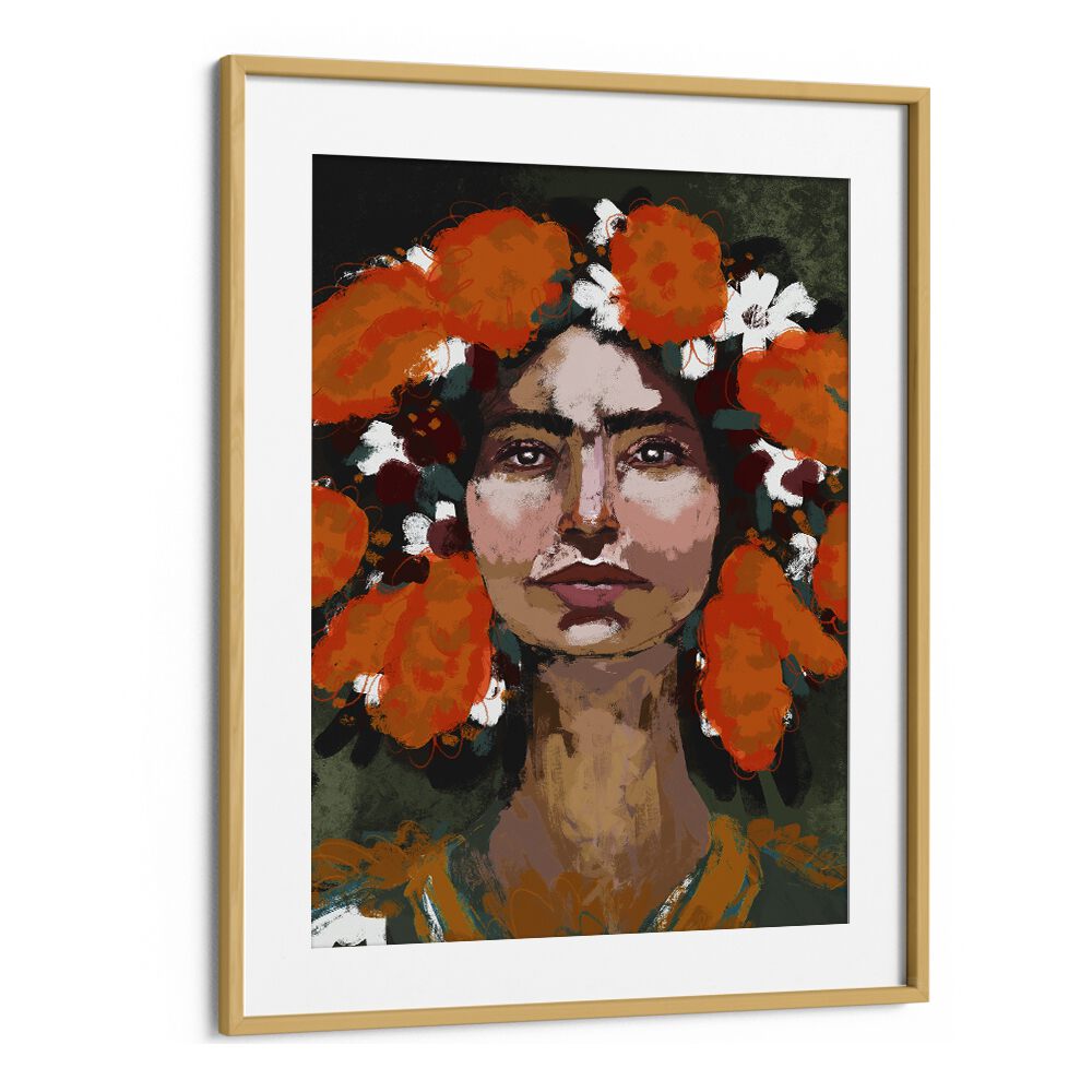 The Power of Thoughts by Treechild Women Illustration Paintings in Oak Wood Frame With Mount