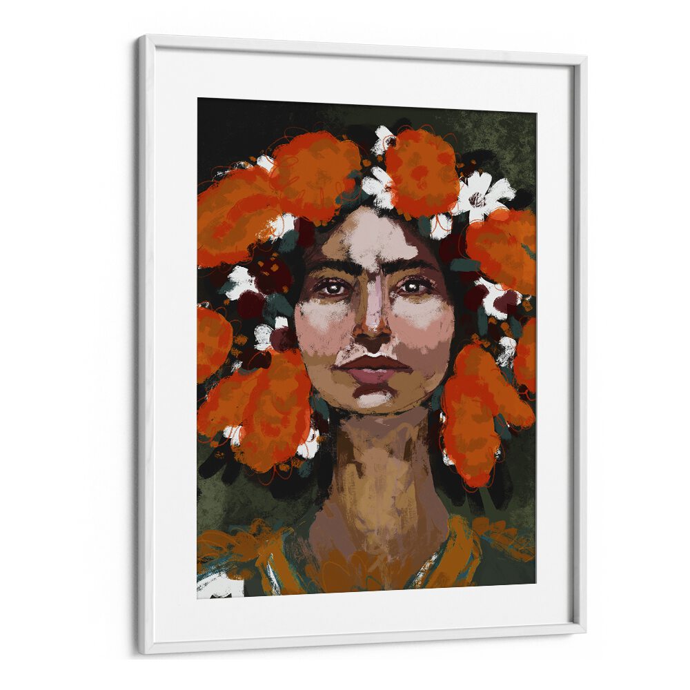 The Power of Thoughts by Treechild Women Illustration Paintings in White Frame With Mount