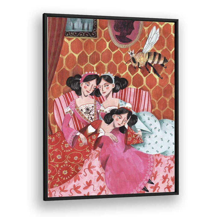 The Queen Bee and Pink Princesses By Caroline Bonne Muller Women Paintings in Black Plain Frame