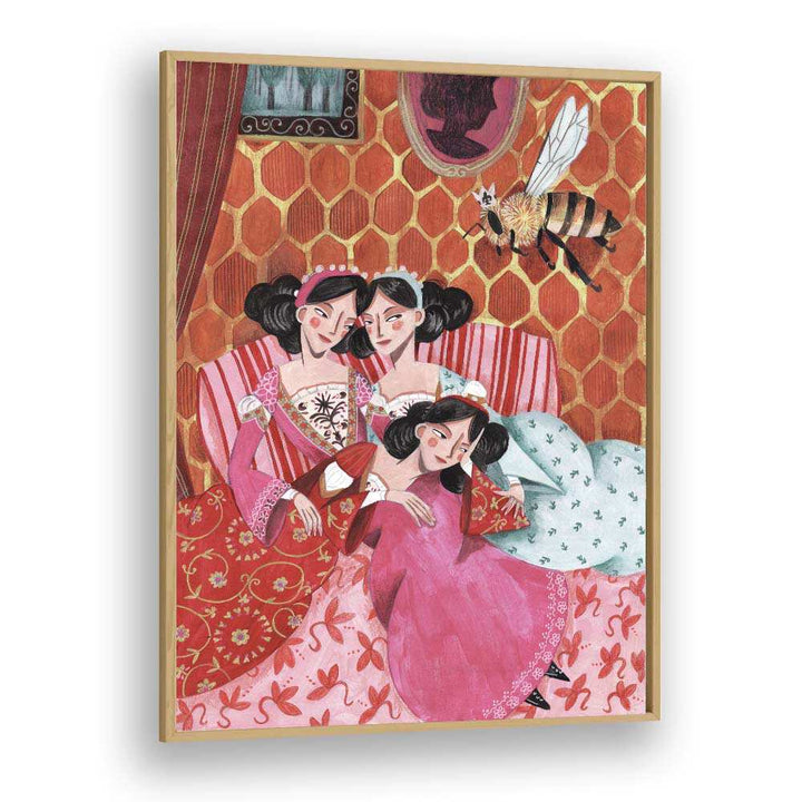 The Queen Bee and Pink Princesses By Caroline Bonne Muller Women Paintings in Oak Wood Plain Frame