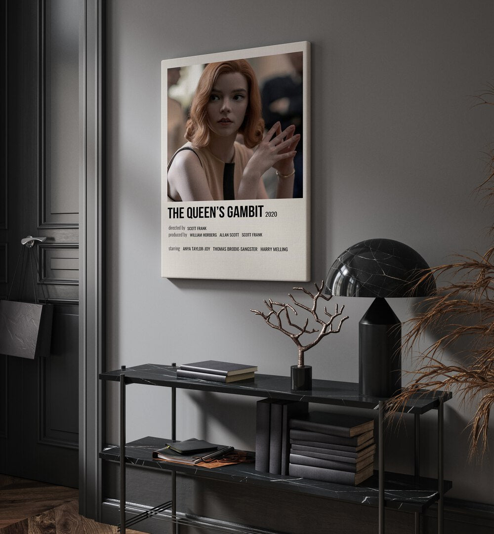 The Queens Gambit 2020 I Movie Posters in Gallery Wrap placed on a wall behind a table and beside a door