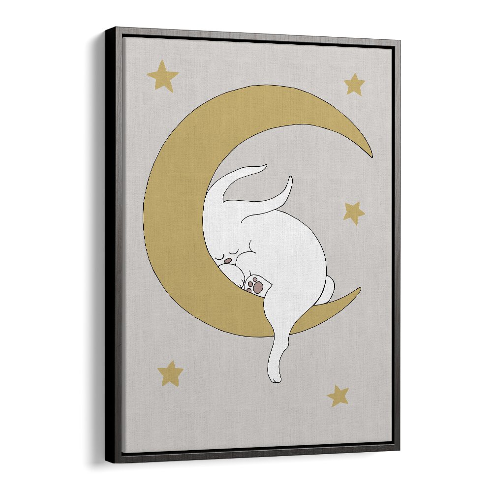 The Rabbit  Kids Paintings in Black Floater Frame