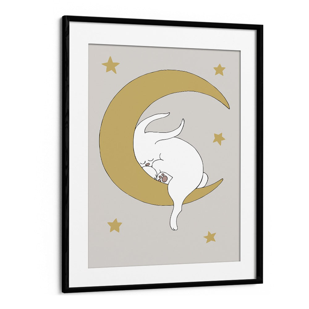 The Rabbit  Kids Paintings in Black Frame With Mount