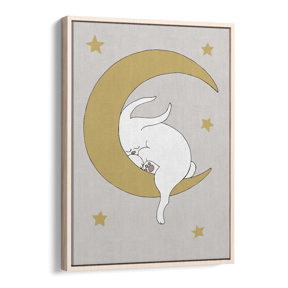 The Rabbit  Kids Paintings in Oak Wood Floater Frame