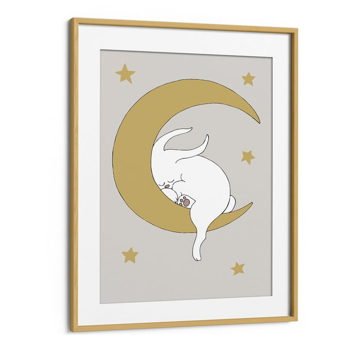 The Rabbit  Kids Paintings in Oak Wood Frame With Mount