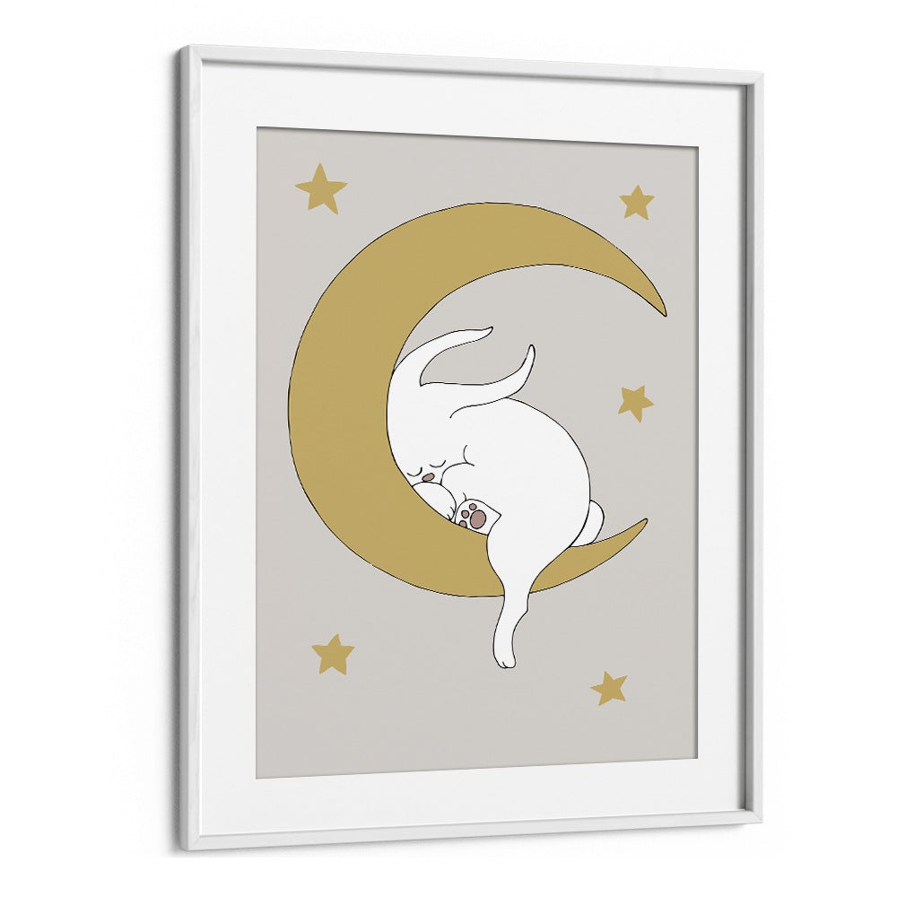 The Rabbit  Kids Paintings in White Frame With Mount