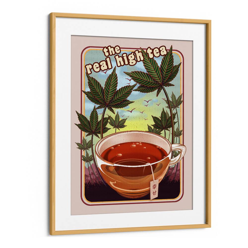 The Real High Tea Cafe Art Prints Cafe Posters in Oak Wood Frame With Mount