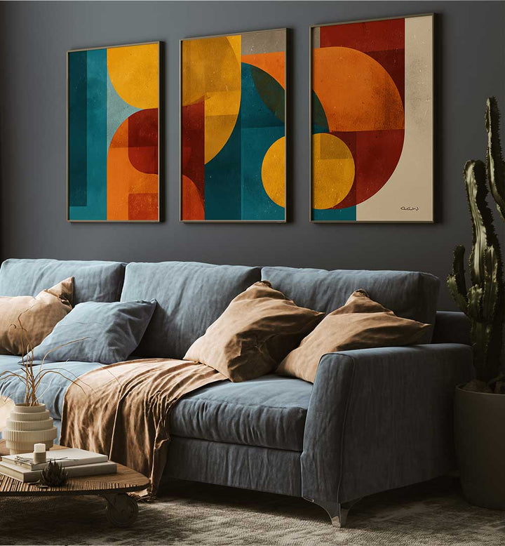 THE RETRO JUNCTION SET , SET OF 3 PAINTINGS