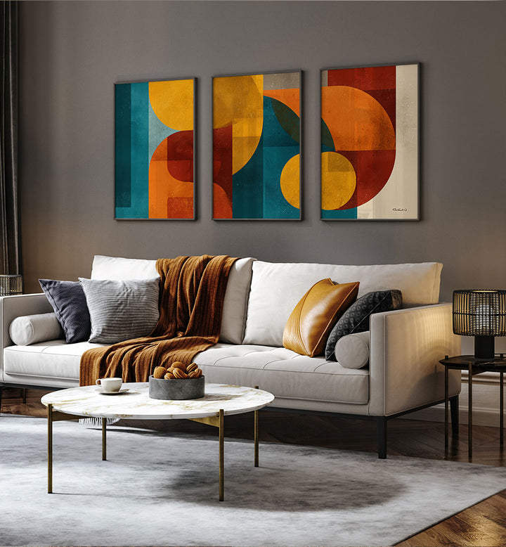 THE RETRO JUNCTION SET , SET OF 3 PAINTINGS