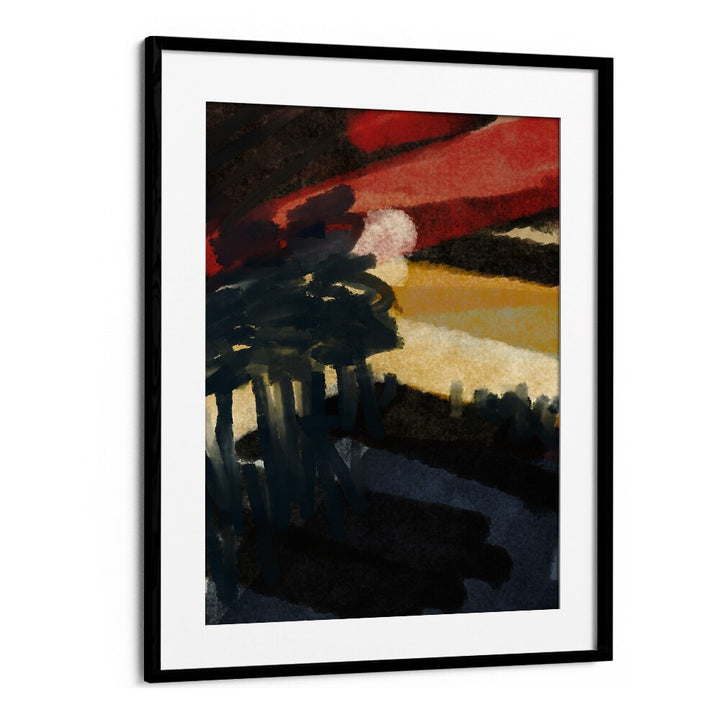 The Romance of Night by Nilesh Kulkarni Abstract Paintings in Black Frame With Mount