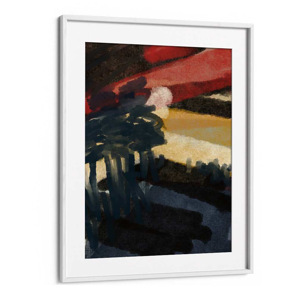 The Romance of Night by Nilesh Kulkarni Abstract Paintings in White Frame With Mount