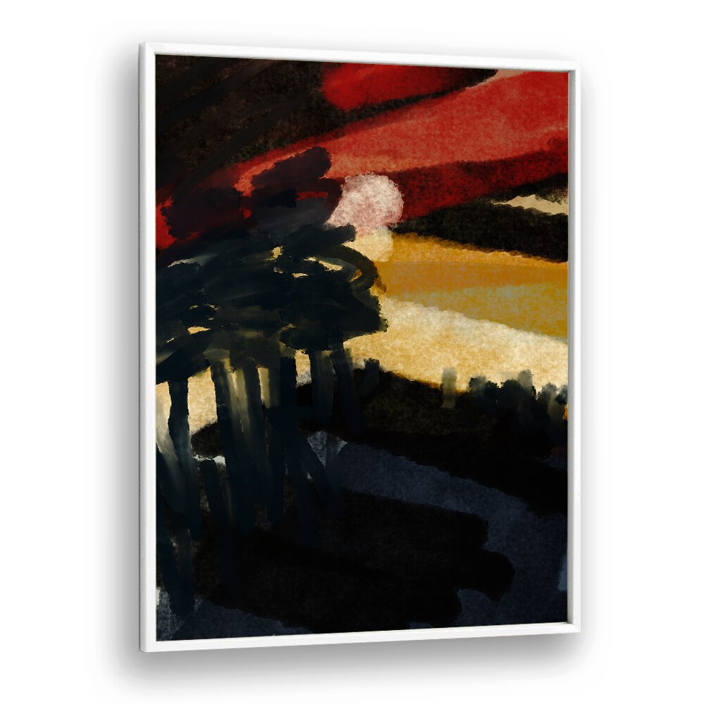 The Romance of Night by Nilesh Kulkarni Abstract Paintings in White Plain Frame