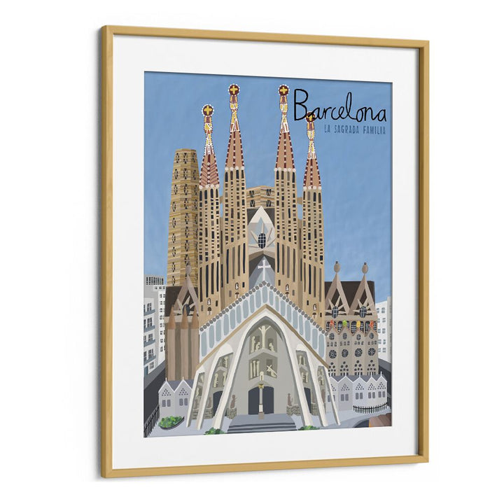 The Sagrada Familia by Carla Daly Travel Posters in Oak Wood Frame With Mount