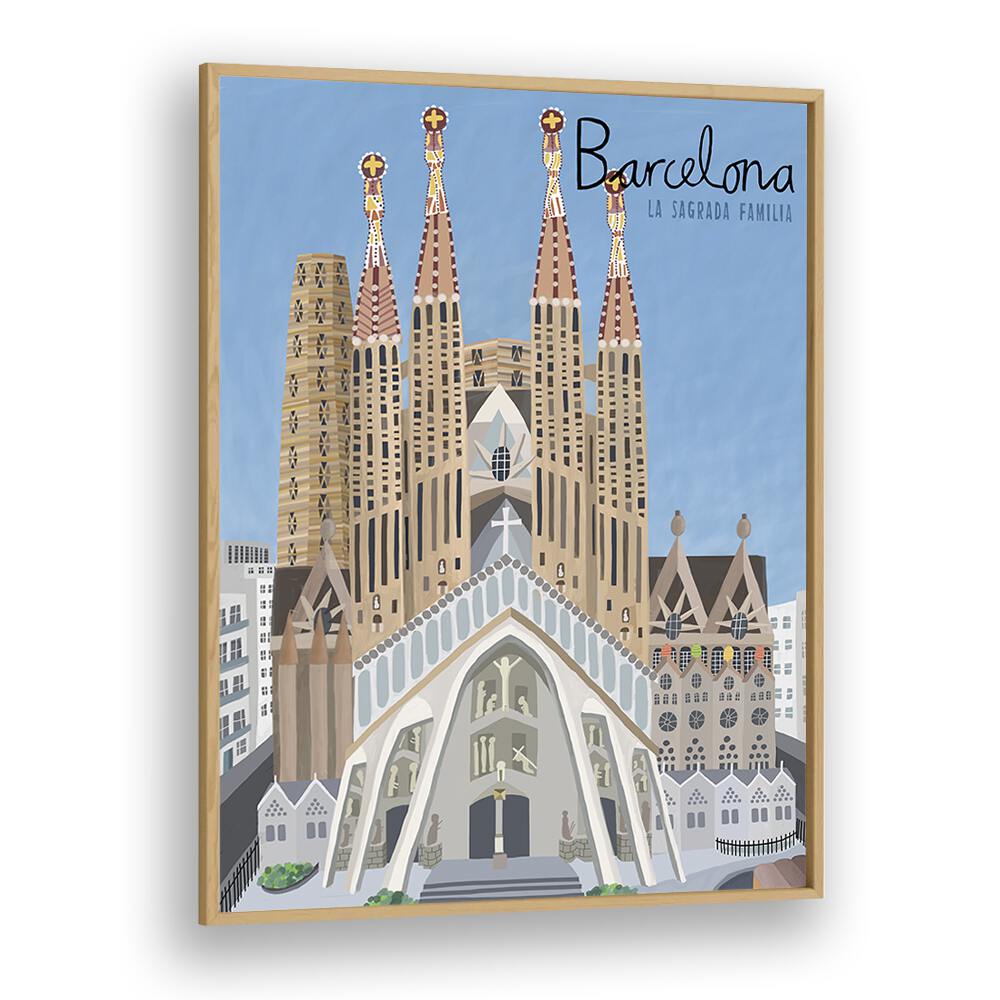 The Sagrada Familia by Carla Daly Travel Posters in Oak Wood Plain Frame