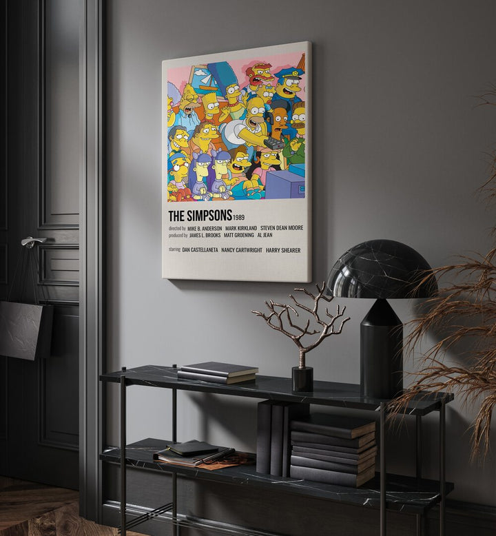 The Simpsons 1989 II Movie Posters in Gallery Wrap placed on a wall behind a table and beside a door