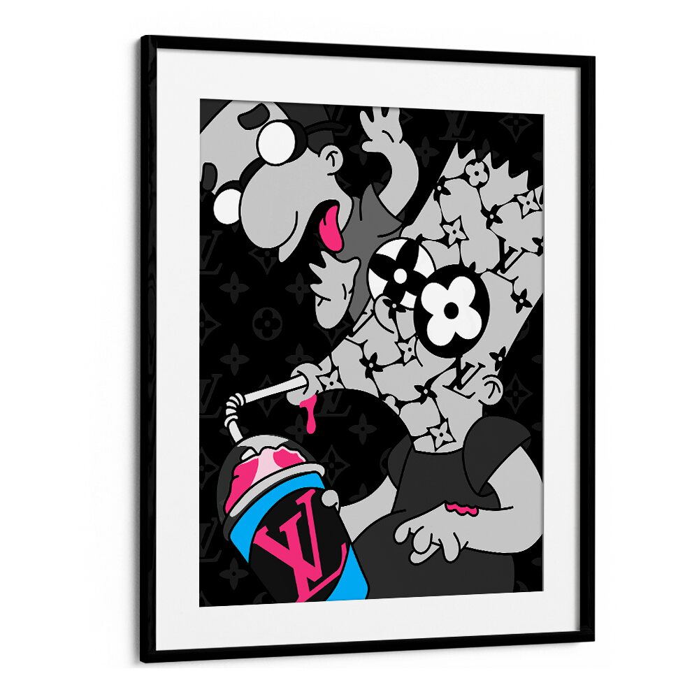 The Springfield Simpsons X LV Artwork Comic Wall Art Comic Posters in Black Frame With Mount