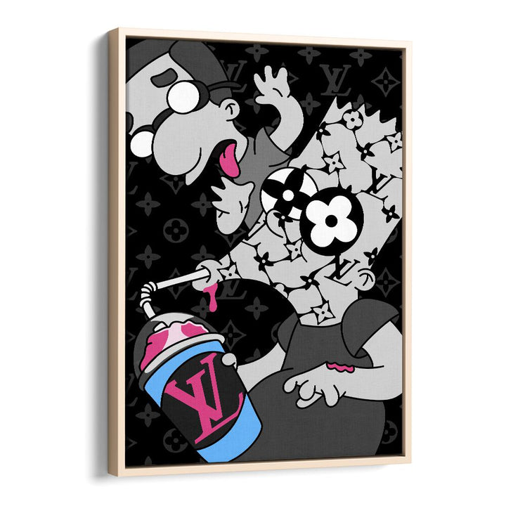 The Springfield Simpsons X LV Artwork Comic Wall Art Comic Posters in Oak Wood Floater Frame