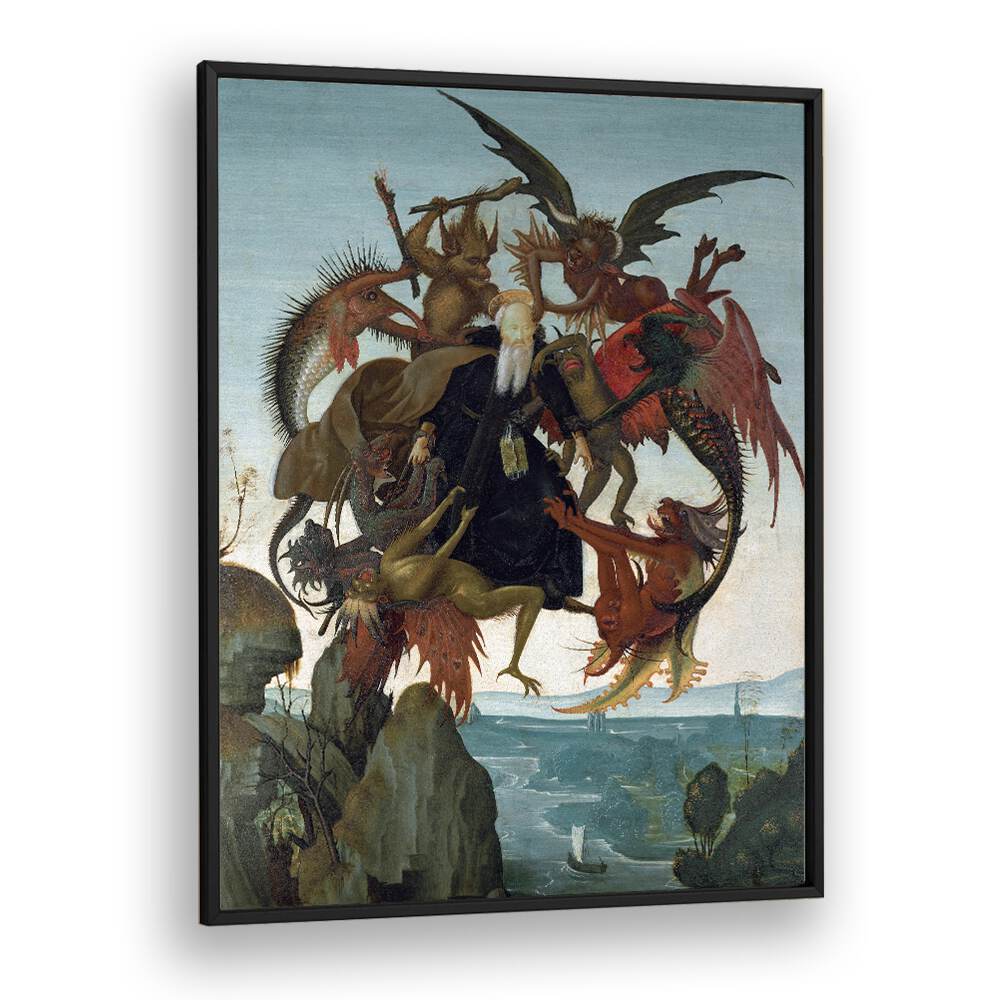 The Torment Of Saint Anthony Ca.1487-1488 Vintage Paintings in Black Plain Frame