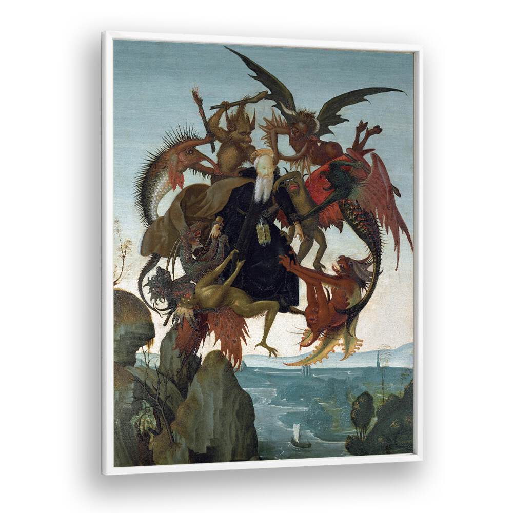 The Torment Of Saint Anthony Ca.1487-1488 Vintage Paintings in White Plain Frame