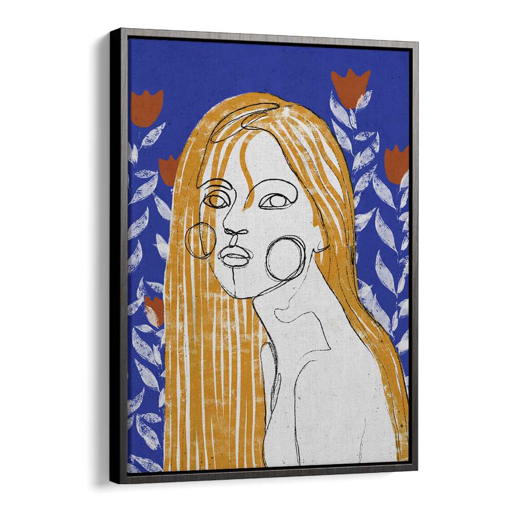 The Tulip Girl by Treechild Women Illustration Paintings in Black Floater Frame