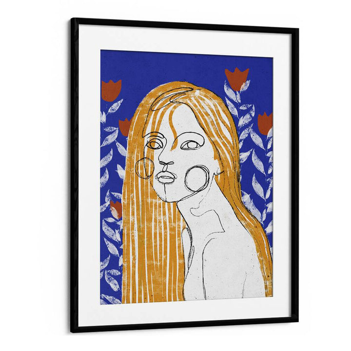 The Tulip Girl by Treechild Women Illustration Paintings in Black Frame With Mount